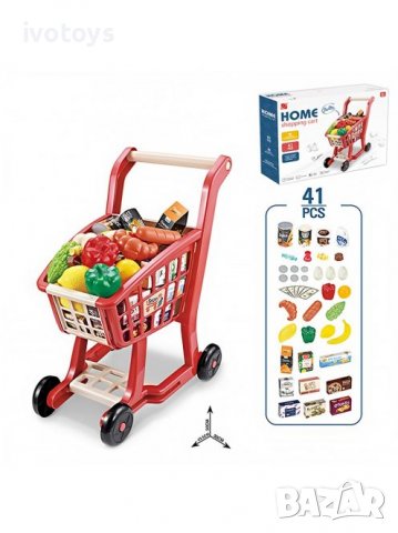 Детски комплект количка за пазаруване и продукти, снимка 1 - Играчки за стая - 39356374