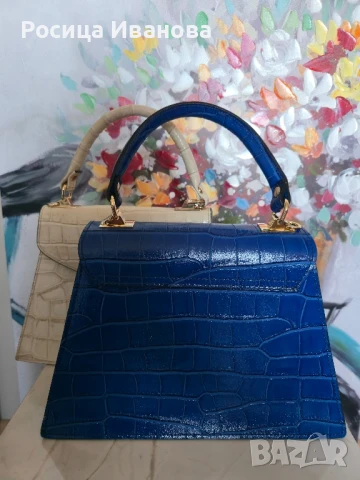 VERA "Azulena" - Луксозна Италианска Чанта от Естествена Кожа, кралско син цвят

, снимка 5 - Чанти - 50933281