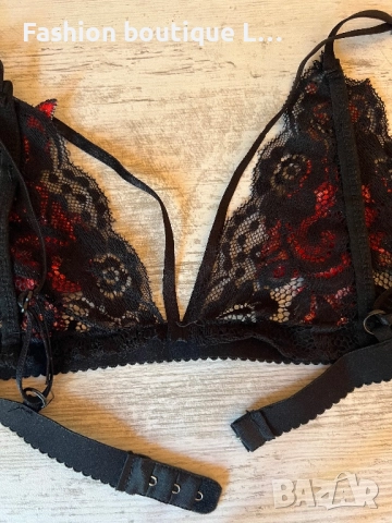 Дантелено черно бюстие с прибира бродерия с цветя и ленти през гърдите 🖤❤️🖤, снимка 6 - Бельо - 51465038