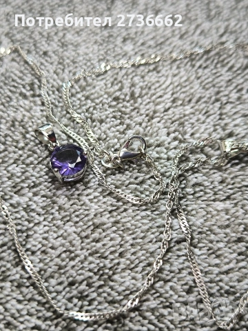 Сребърно колие с лилав цирконии , снимка 5 - Колиета, медальони, синджири - 53711521