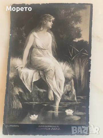 Интересна стара пътувала картичка-Водни лилии-1911год., снимка 2 - Филателия - 48735311