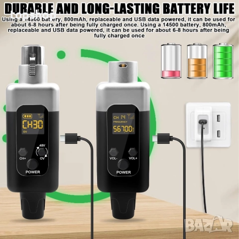 Нов Безжичен микрофонен предавател/приемник, 2.4G 1 към 1 UHF предавател/приемник, 48 V фантомно ..., снимка 4 - Други - 52864415