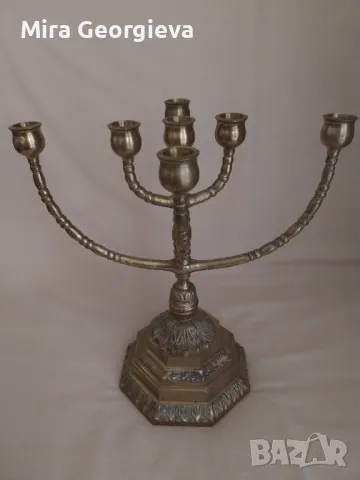 Еврейски свещник- стар- /менора/, снимка 2 - Антикварни и старинни предмети - 49919889