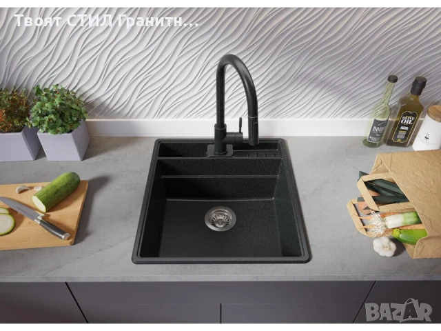 Графит кухненска гранитна мивка Ню Йорк 50 Multispace 480 x 530 мм, снимка 6 - Мивки - 51286152
