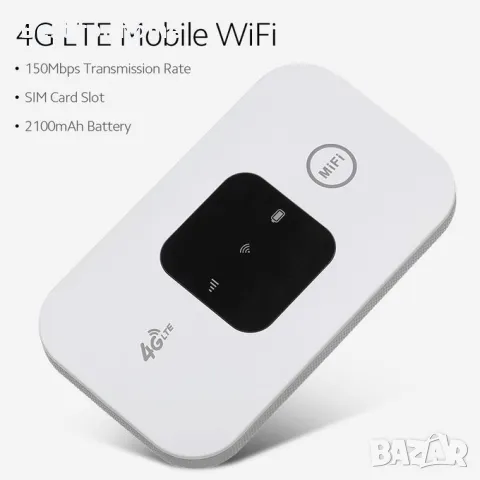 Рутер- бисквитка 4G LTE 150Mbps Преносим мобилен MiFi рутер със слот за SIM карта - 2100mAh , снимка 4 - Рутери - 48174143