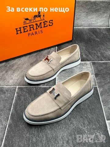 Hermes Мъжки Бежови Мокасини Естествена Кожа Хермес Код E536