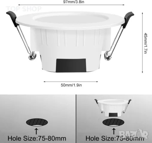 GEYUEYA Таванни LED вградени осветителни тела 5W RGBWC, димируеми, 350LM Smart APP Control, снимка 10 - Лед осветление - 49629116