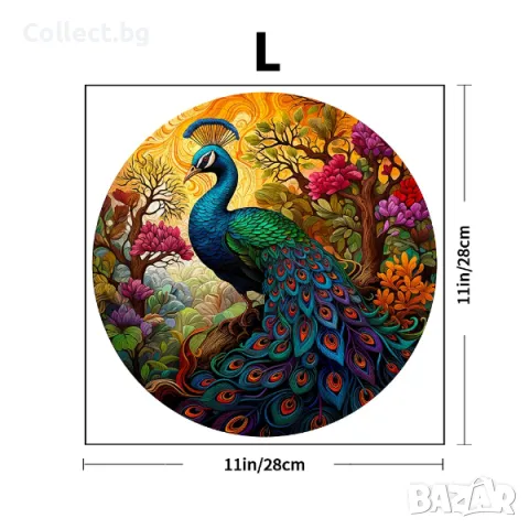 Дървен пъзел с животни - Многоцветен паун, снимка 3 - Пъзели - 49418592