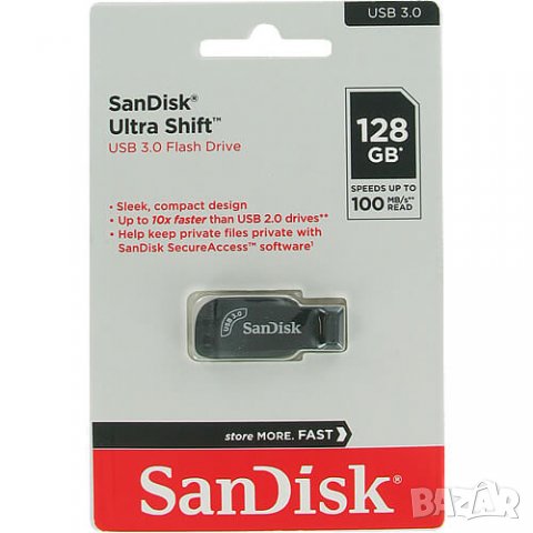 SanDisk 128GB Ultra Shift SDCZ410-128G-G46 USB 3.0 флаш устройство, снимка 2 - Друга електроника - 40052471