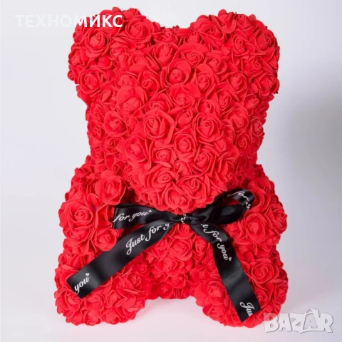 Мече от рози в кутия , 25 см, червен цвят , снимка 4 - Други стоки за дома - 39676428