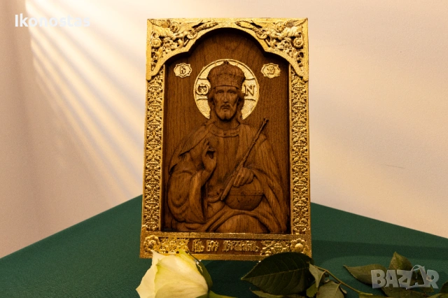 Релефна икона на Исус Христос Вседържител от масивен дъб, снимка 6 - Икони - 53223131