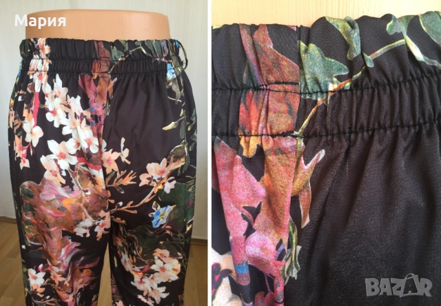 С размер Нов Италиански Дамски Летен Панталон New Collection Pink Широк Флорален Черен Цветен Шарен, снимка 17 - Панталони - 51823643