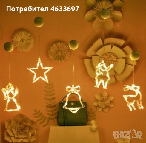 Коледна залепваща се украса с LED светлини - 1бр, снимка 1