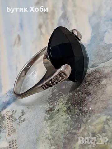 Винтидж сребърен пръстен с черен оникс , снимка 1 - Пръстени - 41270842