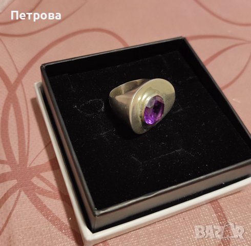 Сребърен пръстен с естествен аметист , снимка 2 - Пръстени - 42669740