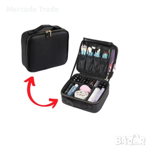 Несесер - куфар за гримове Mercado Trade, LED огледало, Черно 