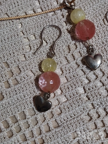 Комплект колие и обеци със сребро и камъни, снимка 2 - Бижутерийни комплекти - 53711214