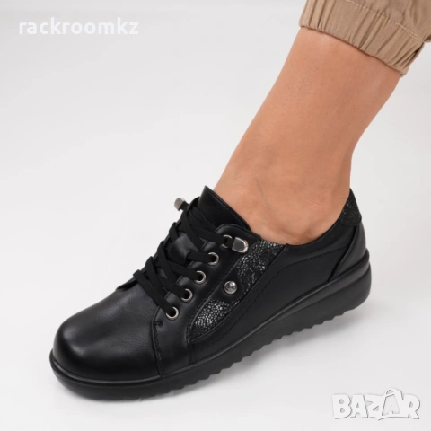 Eжедневни дамски обувки с равна подметка и ластични връзки А2357-1 black, снимка 2 - Дамски ежедневни обувки - 53120977
