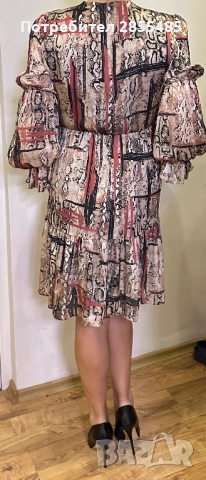 Рокля с дълъг ръкав разкроена с подплата, снимка 3 - Рокли - 52015607