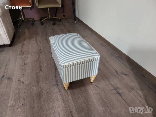 Табуретка от плат на райета цвят сив и кремав, снимка 2 - Дивани и мека мебел - 53757210
