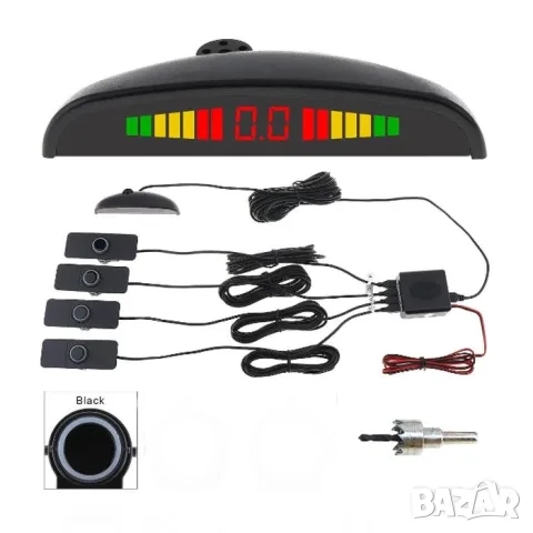 Черен парктроник с 4 сензора 16.5 mm и LED дисплей