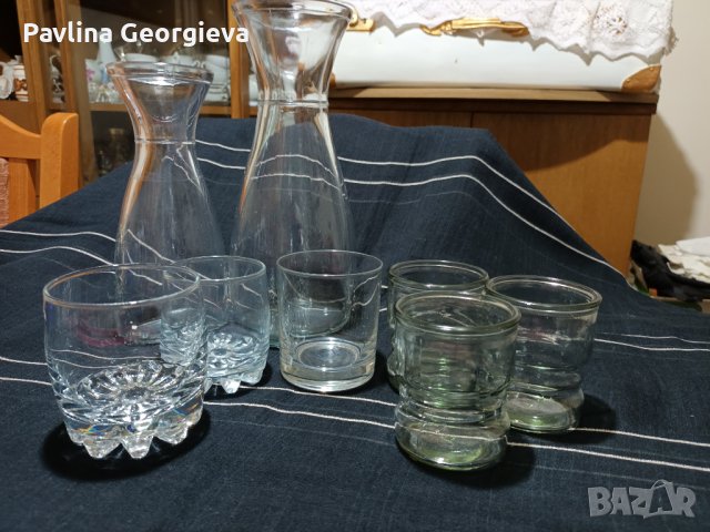 Две гарафи с чаши от масивно стъкло, снимка 1