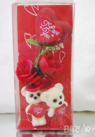 Романтичен подарък - мечета I LOVE YOU с роза   