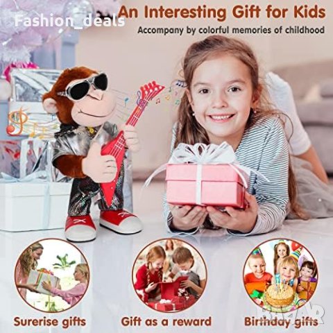 Нова Плюшена детска образователна играчка Танцуваща маймуна с китара, снимка 5 - Плюшени играчки - 41926883