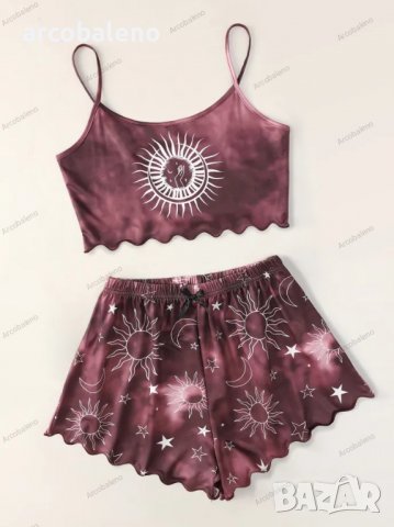 Дамски спален комплект от потник и шорти с щампа Xingyue с тай-дай принт, 2цвята, снимка 4 - Комплекти - 40003017