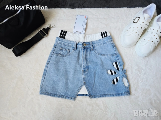 Дамска къса дънкова пола атрактивен модел , снимка 3 - Поли - 50073704