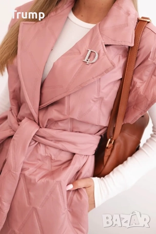 Дамски ватиран елек, колан на талията, полиестер, розов, M-XL, снимка 2 - Елеци - 51783204