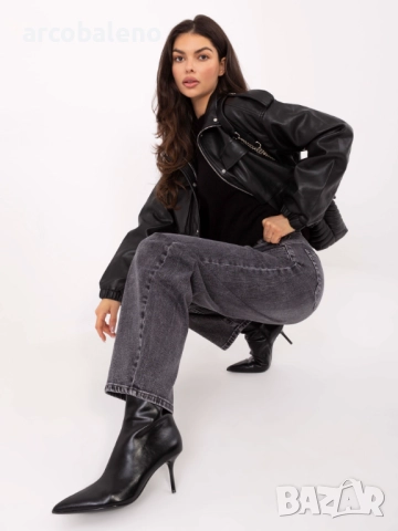 Тъмносиви дамски дънки с висока талия