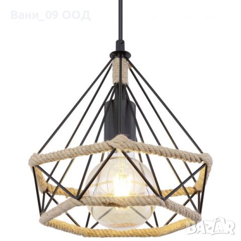 Висяща лампа от метал и въже, снимка 3 - Лампи за таван - 40921565