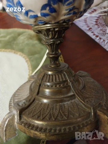 Настолна лампа-месинг и порцелан, снимка 7 - Настолни лампи - 50935432