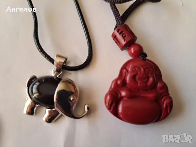 Висулки Буда от цинабар и слонче от оникс, снимка 4 - Колиета, медальони, синджири - 49708552
