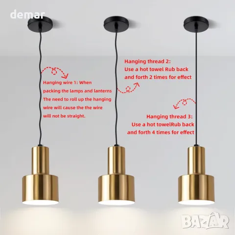 Индустриален висящ аплик Mikeru, 12 см златен висящ аплик, винтидж, снимка 4 - Лампи за таван - 50422158