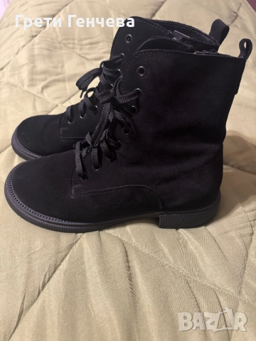 Дамски боти #38 естествен велур черни