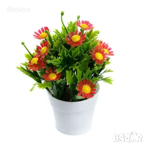 5715 Изкуствени маргаритки в бяла саксия, 17 см, снимка 4 - Изкуствени цветя - 49128398