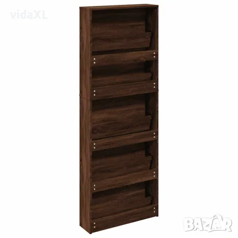 vidaXL Шкаф за обувки с огледало, 5 нива, кафяв дъб, 63x17x169,5 см, снимка 8 - Шкафове - 56146829