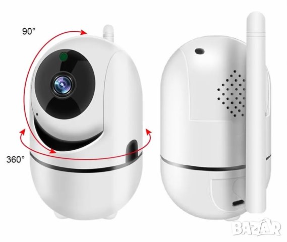Камера за видеонаблюдение през смартфон, охранителна камера Бебефон, камера с микрофон звук, въртяща, снимка 2 - IP камери - 41003165