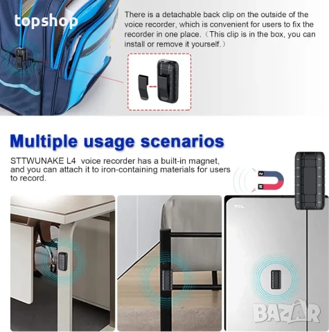 НОВ, ТЕСТВАН STTWUNAKE 64GB мини диктофон с гласово активиране, цифров аудио рекордер..., снимка 3 - Друга електроника - 50556224