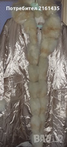Дълго зимно палто с естествен косъм , снимка 1 - Якета - 42052219
