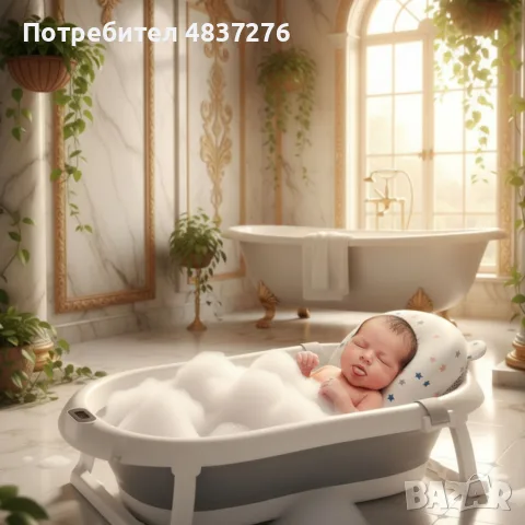 Сгъваема бебешка вана с термометър и възглавница, снимка 3 - За банята - 55775799