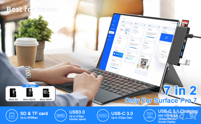 Surface Pro 7 Hub Docking Station 7-в-1 , снимка 12 - Лаптоп аксесоари - 44693066