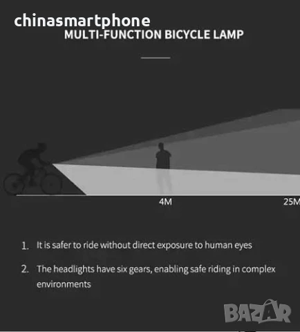 Соларен фар за велосипед с 3*T6 диода, сирена 120dB, 3000Lm, снимка 9 - Части за велосипеди - 50652060