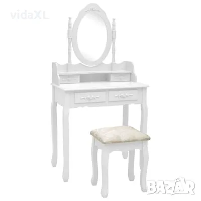 vidaXL Комплект тоалетка с табуретка, бял, 75x69x140 см, пауловния（SKU:289314), снимка 1 - Тоалетки - 48017147