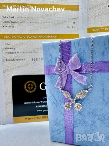 Сребърно колие с мойсанит (Диамант) 1 карат, снимка 9 - Колиета, медальони, синджири - 52808834