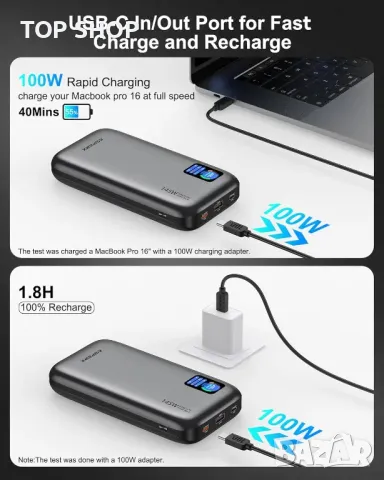 ASPERX 24000mAh 145W Power Bank, преносимо зарядно за лаптоп с TFT интелигентен дисплей, 3 порта, снимка 2 - Външни батерии - 49552050