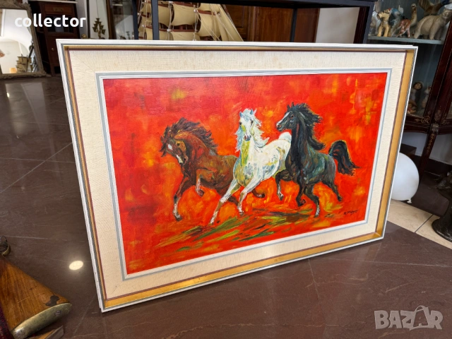 Маслена картина - препускащи рисаци. №7968, снимка 5 - Антикварни и старинни предмети - 53870899