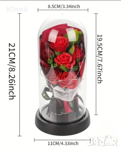 Вечен романтично осветен букет рози., снимка 2 - Изкуствени цветя - 52806487